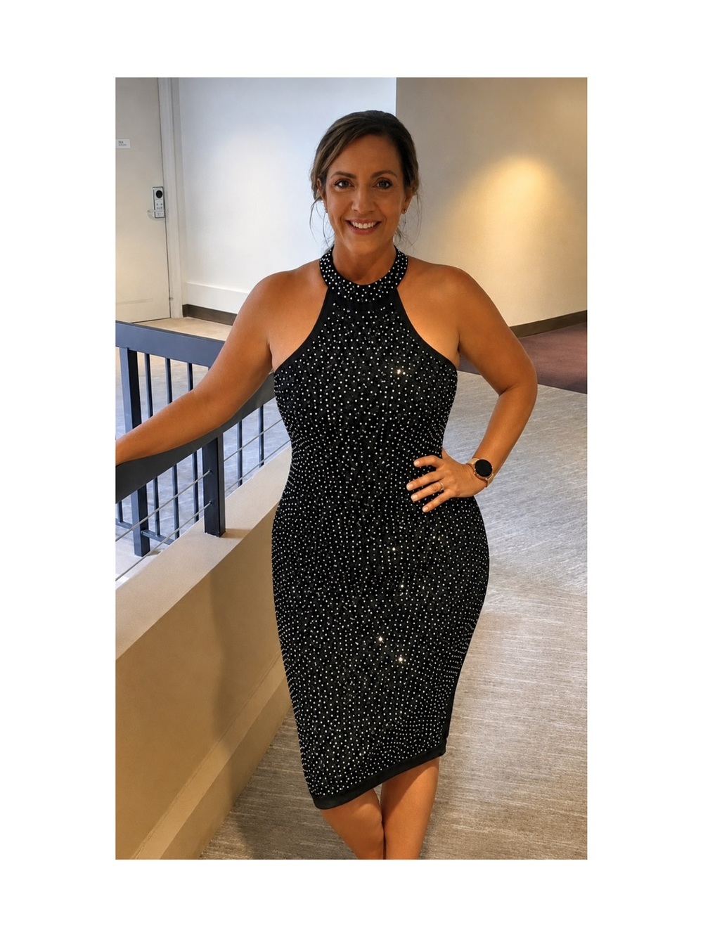 Giffniseti XL Black Rhinestone Halter Bodycon Dress